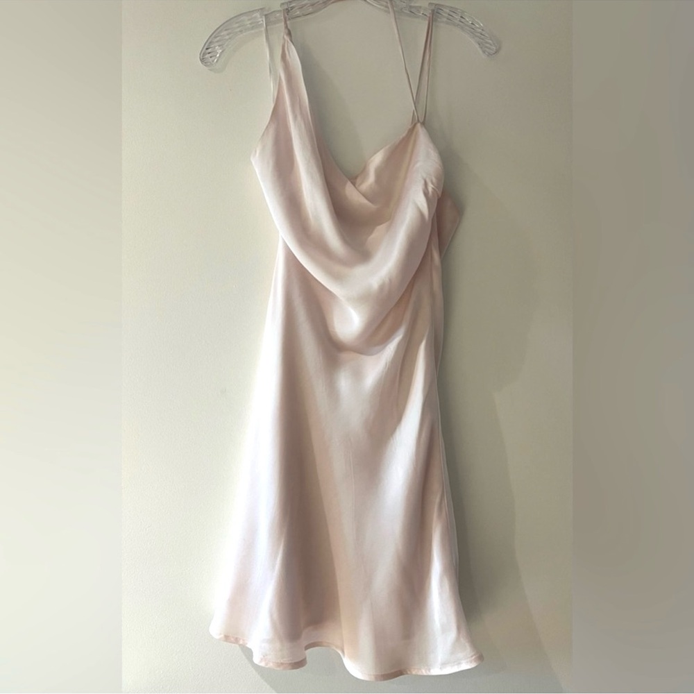 Bardot Satin Cowl Neck Slip Dress Blush Pink Mini Size M(6)